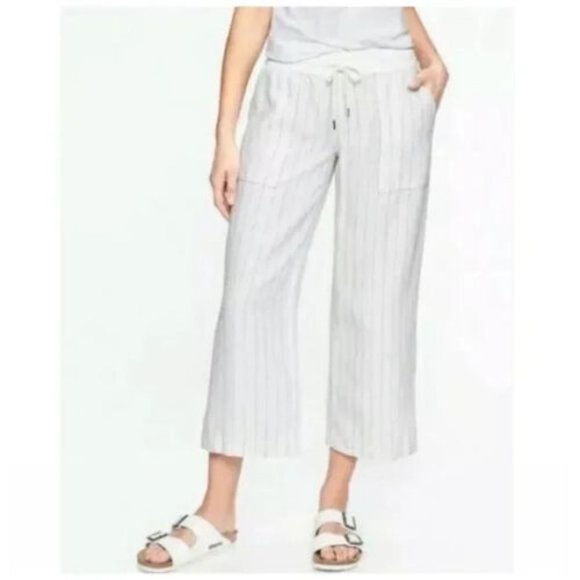 Athleta Bali Linen Striped Crop Pants Size 6T 6 TALL Beach Coastal Vacation - Picture 2 of 9